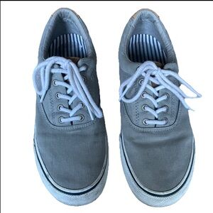 Sperry Shoes Men's 10 Gray White Lace Up Casual Sneakers Preppy Coastal Beachy